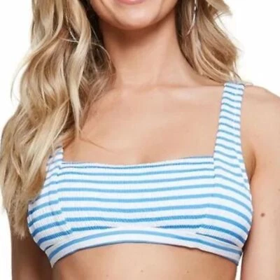 Top de bikini retro Jessica Simpson Sunshine a rayas Bluebell a rayas talla L nuevo con etiquetas Foto 1 de 4