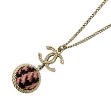 CHANEL Chanel Necklace Tweed Ball Coco Mark Champagne Gold Wine Red Pink B13A