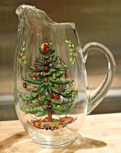 Spode Tall 10.5” Glass Pitcher Christmas Tree Santa Topper Ice Spout - Picture 1 of 12