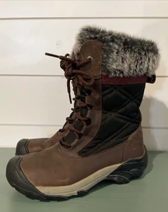 KEEN BRAUN LEDER KUNSTFELL WASSERDICHT ISOLIERT WINTER DAMEN 9 STIEFEL 200 GRAMM - Bild 1 von 9