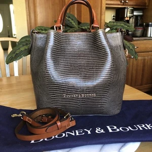Dooney & Bourke CITY BARLOW Lizard Embossed  Satchel Strap Gray Taupe - Picture 1 of 19