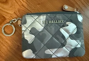 MZ Wallace Black & White Camo Flat Metro Key Pouch Ring Small Wallet Quilted EUC - Picture 1 of 3
