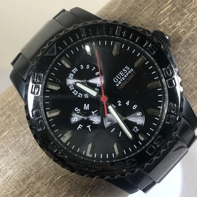 GUESS Waterpro Watch Mens 41mm Black Stainless Day Date 24H 100M Japan G105876 - Image 1 of 4