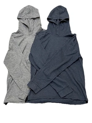 2 Vince Mens Gray & Blue Raglan Marbled Pullover Lightweight Hooded Shirt Sz Med - Image 1 of 4