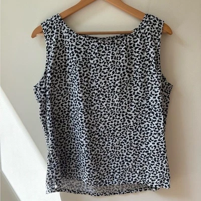 Jones New York Sport Linen Leopard Print Sleeveless Top Size 8 Black White VTG — 第 1/4 张图片