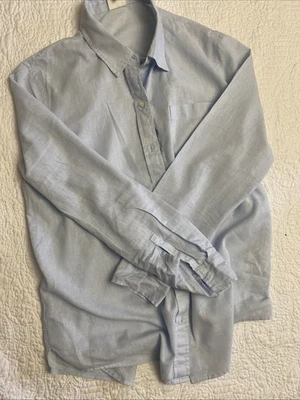 Camisa para hombre Gap de mezcla de algodón de lino azul, manga larga, abotonada, talla mediana Foto 1 de 3