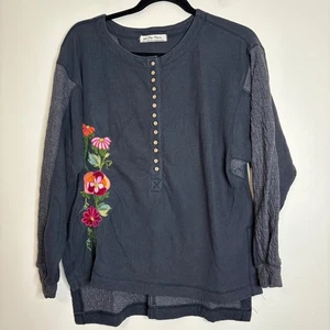 We The Free bestickt Blumen Knopf Henley Top Boho Bohemian Small - Bild 1 von 6