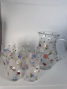 Lenox Nature's Splendor 16 Oz Tumbler Set Of 4 Glasses And 1 Glass Pitcher - Picture 1 of 23