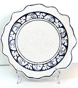 Dedham Kunstkeramik blau Kaninchen Crackleware Platte selten Wellenrand Muster NEU - Bild 1 von 9
