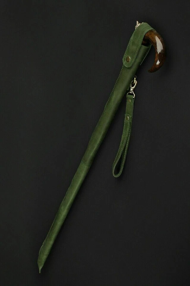 Estuche de bastón de cuero verde cubre bastón para caminar bolsa para almacenamiento de bastón regalo Foto 1 de 4