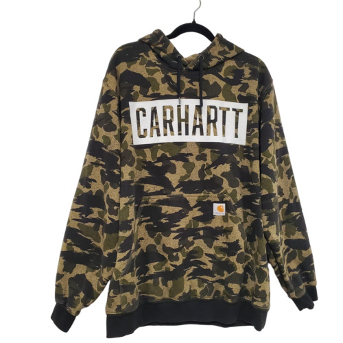 Carhartt Hoodie Sweatshirt Men's L Loose Fit Green Camo Spell Out Thick ...