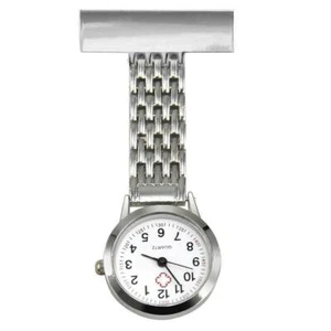 Reloj de enfermera de acero inoxidable broche de bolsillo con llavero plateado - Imagen 1 de 5