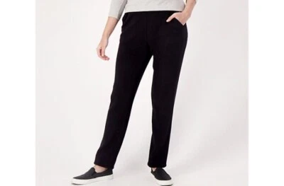 Denim & Co Comfort Zone Petite Baby Sherpa Slim Straight Pants A462510 Black PXL - Image 1 of 4