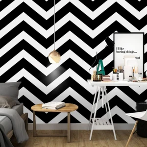 Black and White Peel and Stick Wallpaper Modern Black and White Stripe Wallpaper - Picture 1 of 12