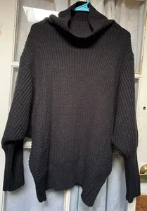 Schwarzer gerippter Rollkragen Damen Gr. M Pullover hochgeschlossen Dolmanärmel - Bild 1 von 5