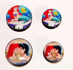 1 x Ariel The Little Mermaid & Eric Logo Ear Plug Acrylic Screw Up Flesh Tunnel - Picture 1 of 1