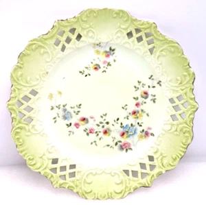 Antique German Prussia Gesetzlich Geschützt Wild Flower ~9" Plate Lattice Cutout - Picture 1 of 5