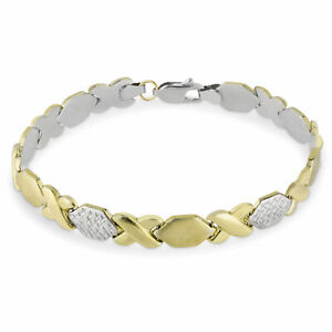 Textured Hugs and Kisses Stampato Bracelet Bonded 1/10th 10k Yellow White Gold