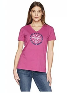 Camiseta trituradora de béisbol Life is Good magenta "AMERICAN PASTIME" S/S para mujer PEQUEÑA - Imagen 1 de 2