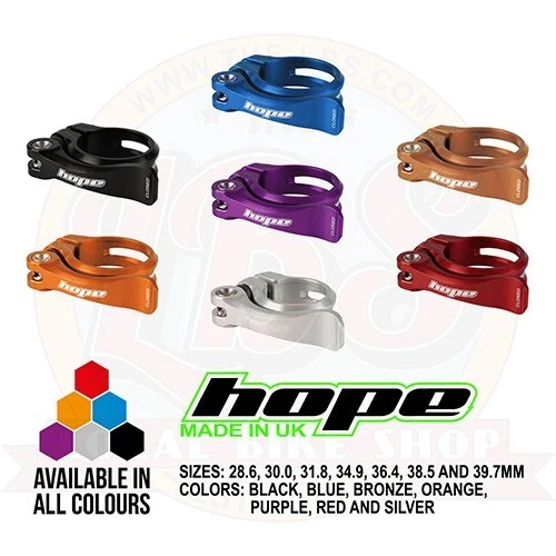 Abrazadera de tija de sillín Hope Quick Release QR nuevo estilo todos los colores y tamaños - totalmente nueva Foto 1 de 1