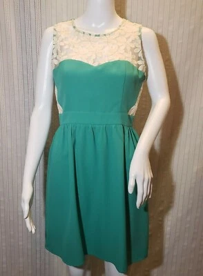 Esley Womens Sleeveless Fit-N-Flare Dress Small Green Embroidered Ivory Flowers - Image 1 of 4
