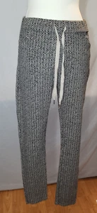 Womens Pants Made in Italy Elastic Waist Tapered Leg Herringbone Grey & Tan - Picture 1 of 17