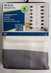 Your Zone 4 Panels Gray & White Stripe Curtain Panels Set 27.5" W x 84" L Each - Picture 1 of 2