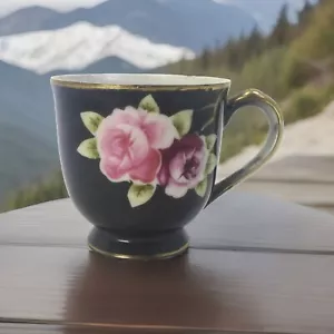 SHOFU CHINA Pedestal pintado a mano Demitasse taza de té ocupado Japón Oro negro - Imagen 1 de 9