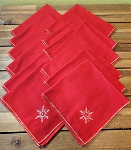 12 tovaglioli vintage rossi con ricamo cucito oro-bianco fiocco di neve bordo oro🎀 - Foto 1 di 11