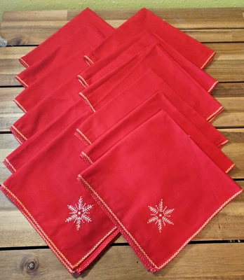 12 tovaglioli vintage rossi con ricamo cucito oro-bianco fiocco di neve bordo oro🎀 - Immagine 1 di 4