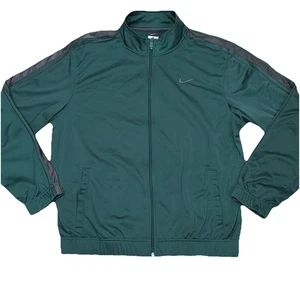 Vintage Nike Track Jacket Mens Large Grey Stripe Swoosh Y2K Dark Green Warm Up - Picture 1 of 6