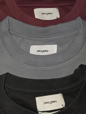Public Supply NYC Mens Oversize 3 PK T-Shirt Med Heavyweight Grey, Anthra & Red - Image 1 of 4