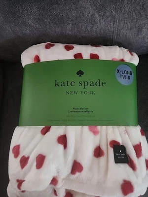 Manta de felpa Kate Spade blanca roja y rosa corazones talla grande X larga doble nueva con etiquetas 68x92" Foto 1 de 4