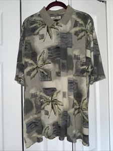 VTG Tommy Bahama Hawaiian 75%Silk 25%Cotton Polo Shirt Palm Tree Print Size LG - Picture 1 of 8