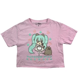 Hatsune Miku x Pusheen Pink Crop Top T-Shirt Size M 2022 Anime Cat Kawaii - Picture 1 of 9