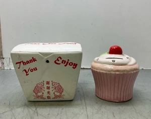 Decorative Ceramic Chinese Take-Out Box and Cupcake Coin Banks - Picture 1 of 6