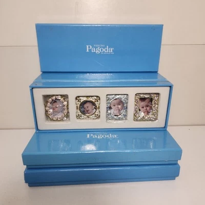 复古穿孔宝塔水钻微型金属上釉相框 4 件套  — 第 1/4 张图片