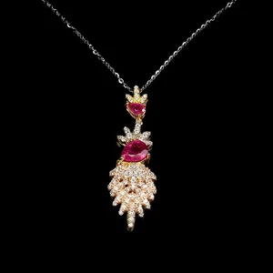 925 Sterling Silver Necklace Pear Ruby 8x6mm Natural Gemstone Jewelry 18inches - Picture 1 of 14