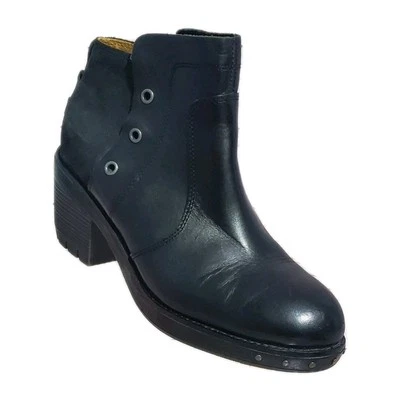 Cat Caterpillar Booties 8 Black 2.75" Heel Leather Suede Pull On Platform Boots - Image 1 of 4