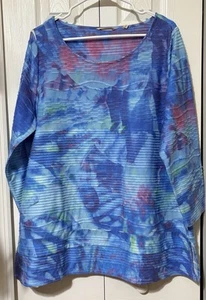 Soft Surroundings Watercolor Monet Textured Ribbed Blue Top Tunic Womens Size 1X - Picture 1 of 9