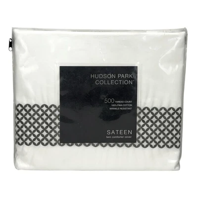 Funda nórdica Hudson Park Collection bordada Geo TWIN blanca - carbón Foto 1 de 4