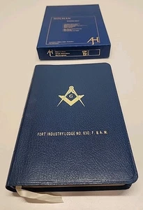 1968 Holy Bible Masonic Mason Edition Holman Blue Cover Fort Industry Lodge 630 - Picture 1 of 23
