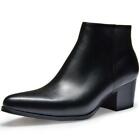 British style Men's Pointy Toe leather Zip Ankle Boots Cuban Heel Brogue Shoes