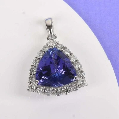 Colgante Halo Corte Trillón Tanzanita Azul Simulado Acabado Oro Blanco 14K Foto 1 de 4