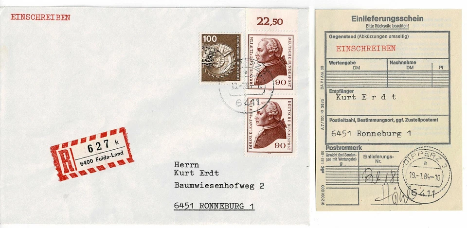 Dipperz 3 Poststempel, R-Zettel FULDA Land, R-Brief, Einschreiben - Bild 1 von 1