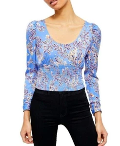 Free People Women's Santiago Print Floral Blouse Navy Size Large - Picture 1 of 9