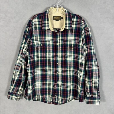 Eddie Bauer Vintage 90s Wool Shirt Mens XL Multicolor Plaid Flannel Button Up - Image 1 of 4