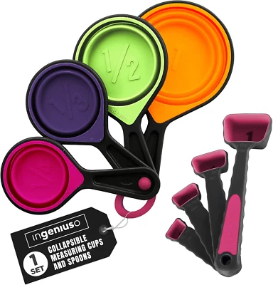 可折叠量杯和嵌套勺子 - 可调节硅胶烹饪, — 第 1/4 张图片