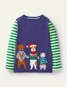 Mini Boden Langarm T-Shirt festliche Applikation blau Friends (unvollkommen) - Bild 1 von 3