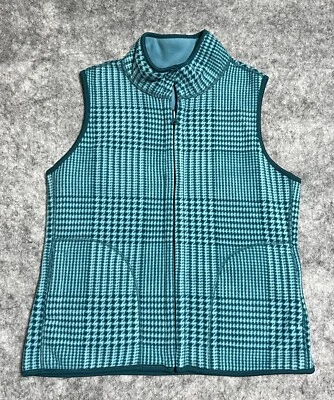 Studio Works Sport Vest Women's M Reversible Full Zip Houndstooth Plaid Blue - Image 1 of 4